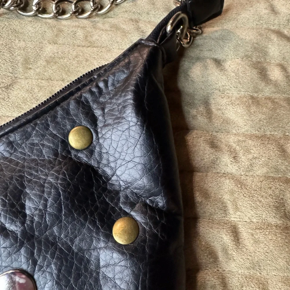 Gianinni Studded Black Faux Leather Shoulder Bag - Picture 4 of 9